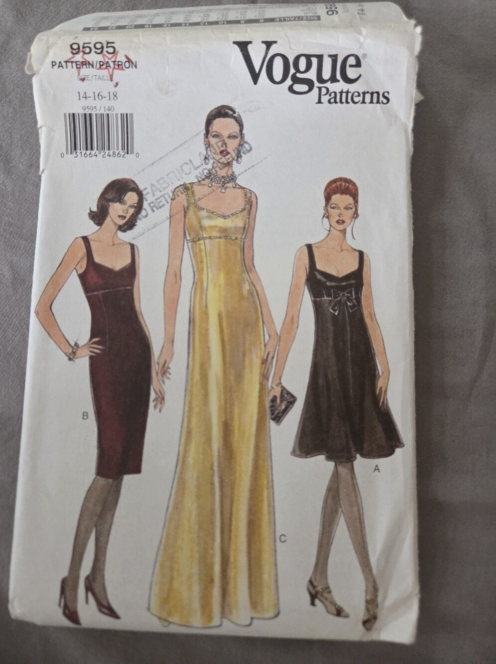 Vogue Patterns 9595 Misses' Dress Sewing Pattern Size 14-16-18